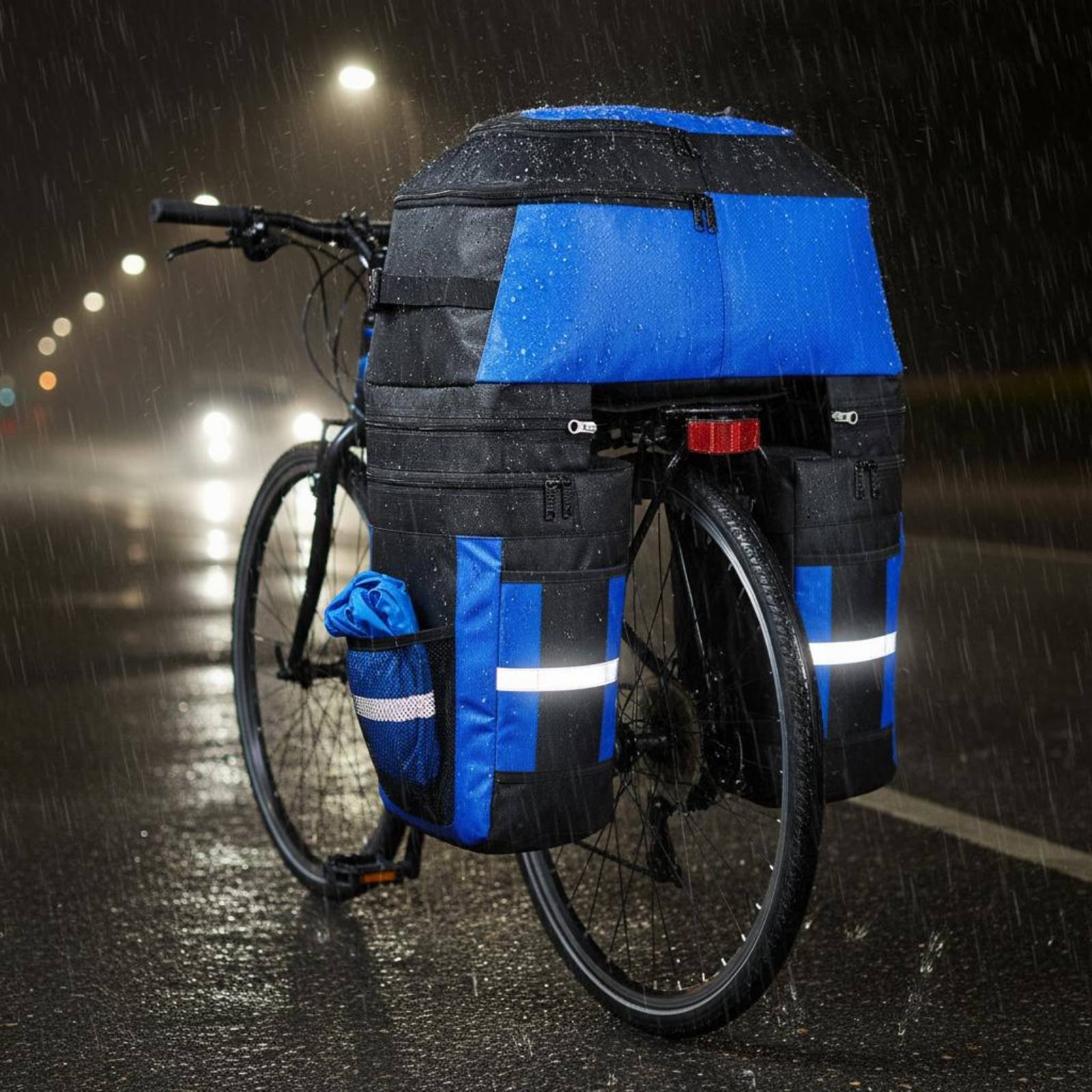 Cycling Gear In Rain - حقيبة خلفية للدراجة مع غطاء مقاوم